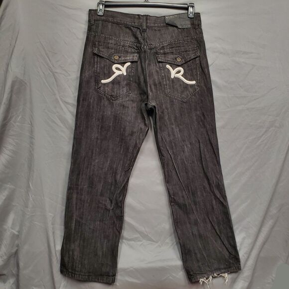 Rocawear Grunge Y2K Baggy Jeans 38 Black Streetwear Skate Wide Leg Denim - Picture 3 of 11